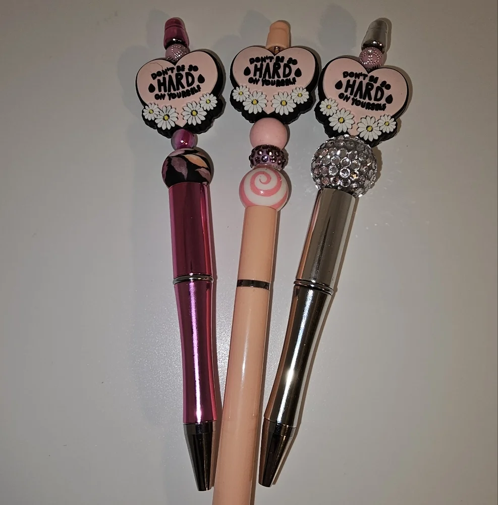 'Dont Be Hard On Yourself' Beaded Pen. Select 1
